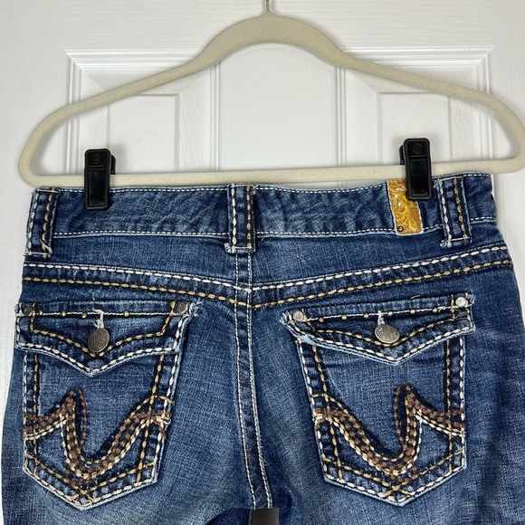 Maurices Y2K Low Rise Thick Stitch Bootcut Flare Flap Pocket Jeans - Picture 7 of 11